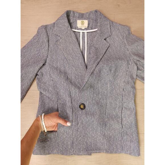 KOCH Made in USA Striped Blazer in Lightweight Cotton-Linen Feel, Size S - Picture 10 of 12